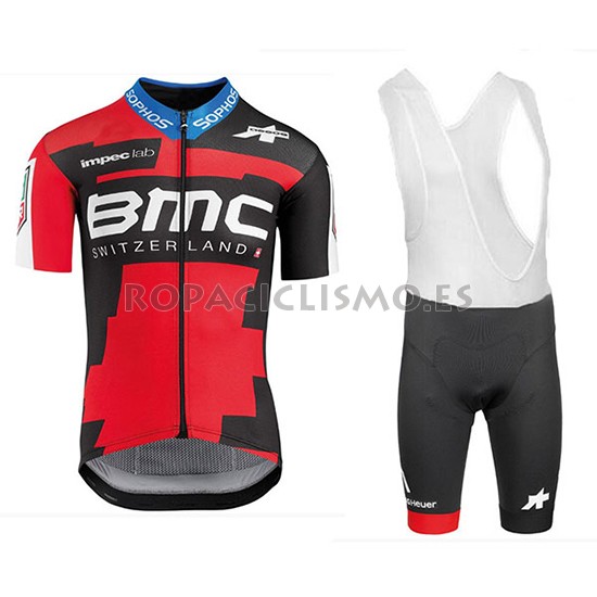 2018 Maillot Bmc Rojo y Tirantes Mangas Cortas Negro